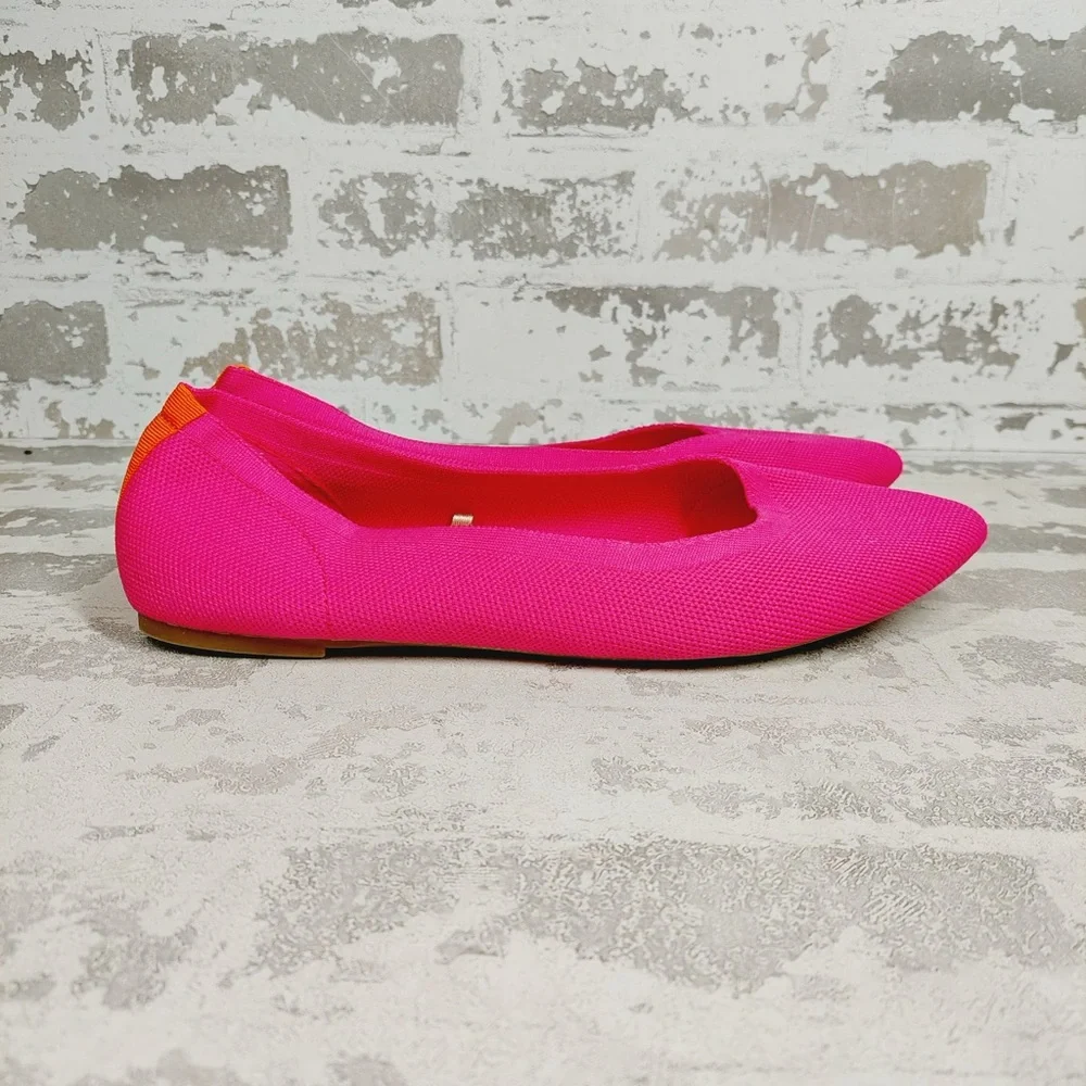 NEW Falls Creek Phoebe Pink Knit Pointed Toe Slip On Balletcore Flats F672 - Picture 4 of 11